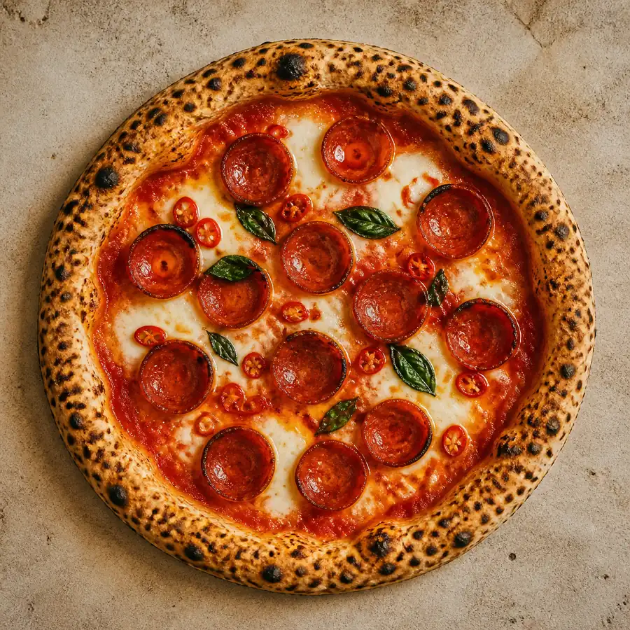 Diavola z salami piccante prosto z pieca.